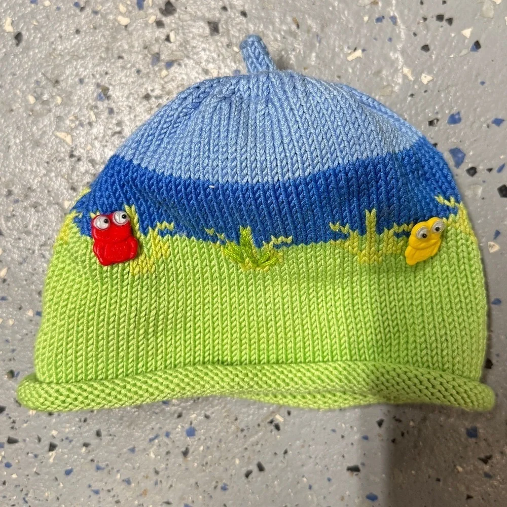 Baby Knit Hat With Frog Appliqué